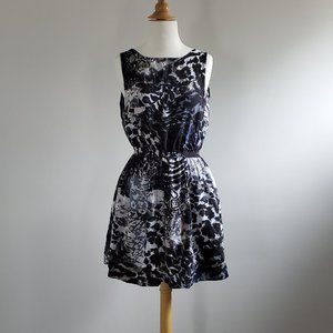 Watercolor Print Dress, Black/White